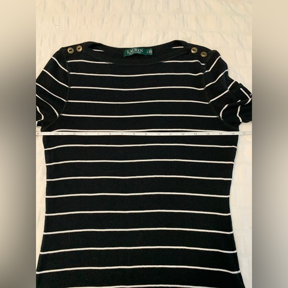 Lauren- Ralph Lauren Black and White Striped 3/4 Sleeve Top - Picture 12 of 16